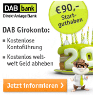 DAB bank: kostenloses Girokonto mit 90€ Eröffnungsprämie (auch als Geschäftskonto)
