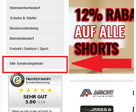 ast-berufsbekleidung.de Screenshot, Sonderangebote