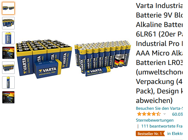 Varta Industrial Pro Batterien-Set (9V-Block und AAA-Micro) billig ...